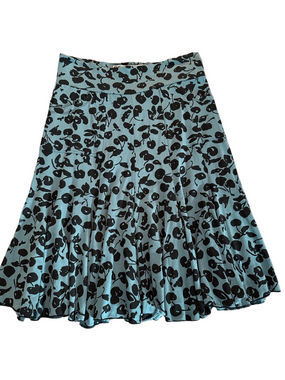 Effie's Heart teal knit flare skirt in black cherries, size S